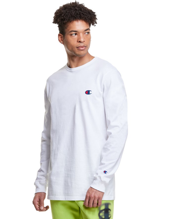 Champion T-Shirt Heren - Wit - Heritage Long-Sleeve Embroidered C Logo ( 390627-ZXH )